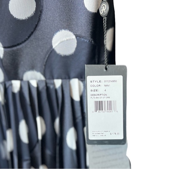 🆕 💙 NWT ADRIANNA PAPELL Navy & White Polka Dot Fit & Flare Dress | Size 4 - Picture 4 of 12
